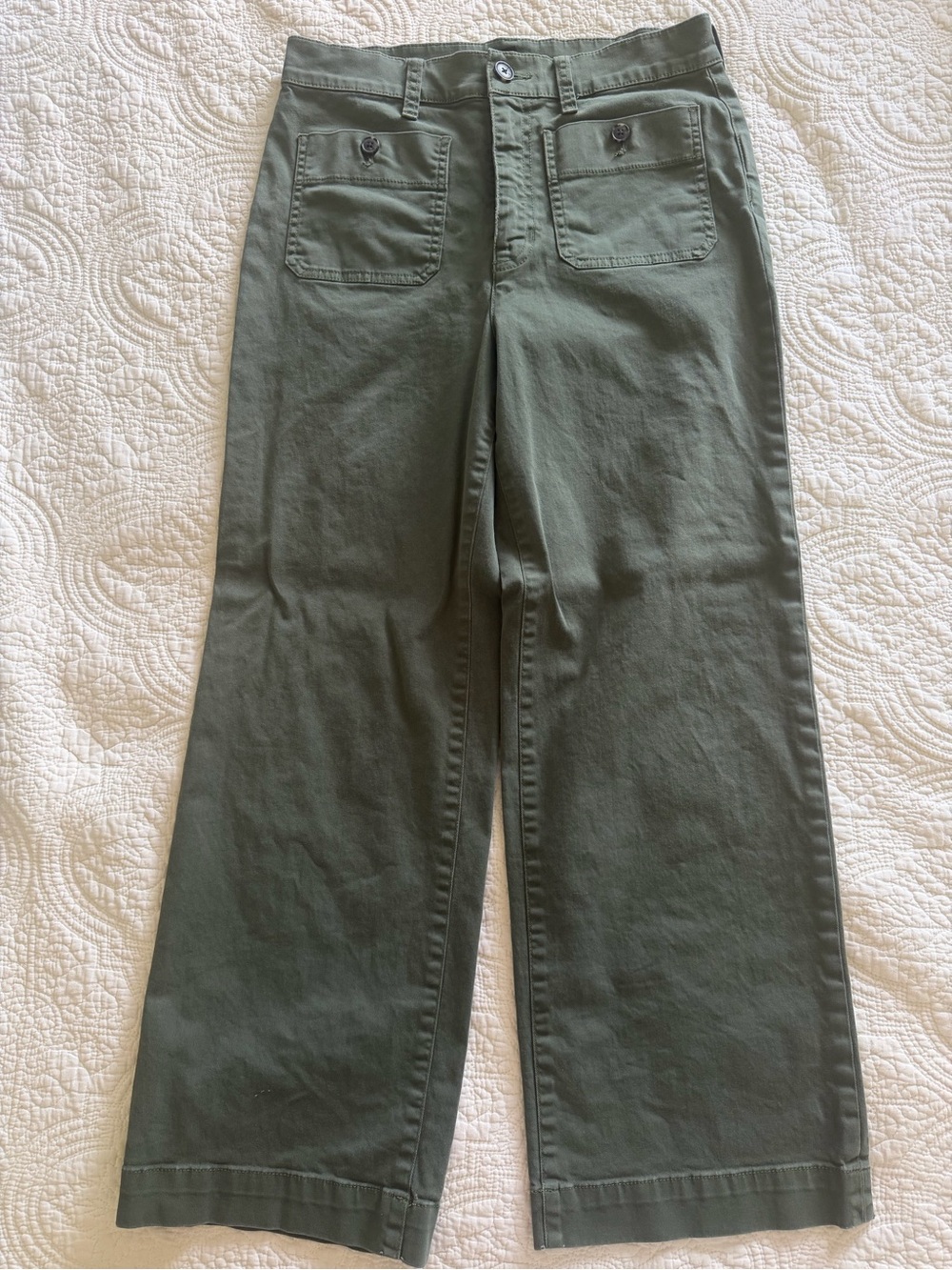 J. Crew Olive Sailor Slim Wide Leg Chino Pants